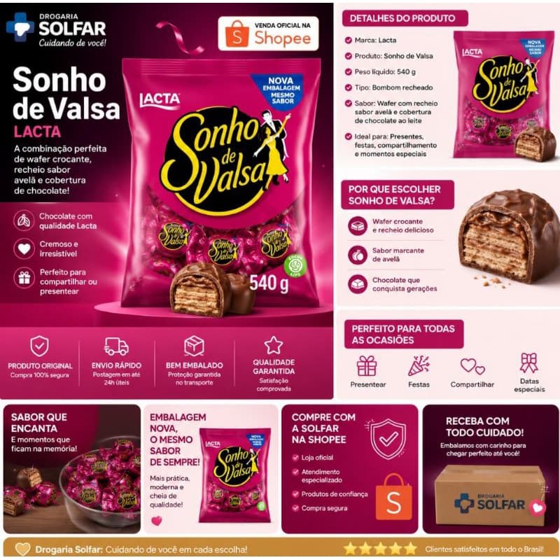Bombom Sonho de Valsa Lacta Original | Chocolate ao Leite Recheado | Envio Rápido | Drogaria Solfar