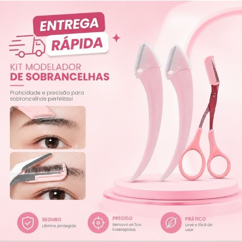 Kit de Navalha E Tesoura Para Sobrancelha, Tesoura Com Pente, Depilação Facial