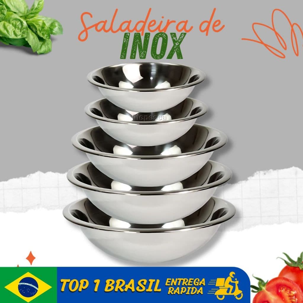Saladeira de inox, bowl de inox, tigela de inox, conjunto de inox.
