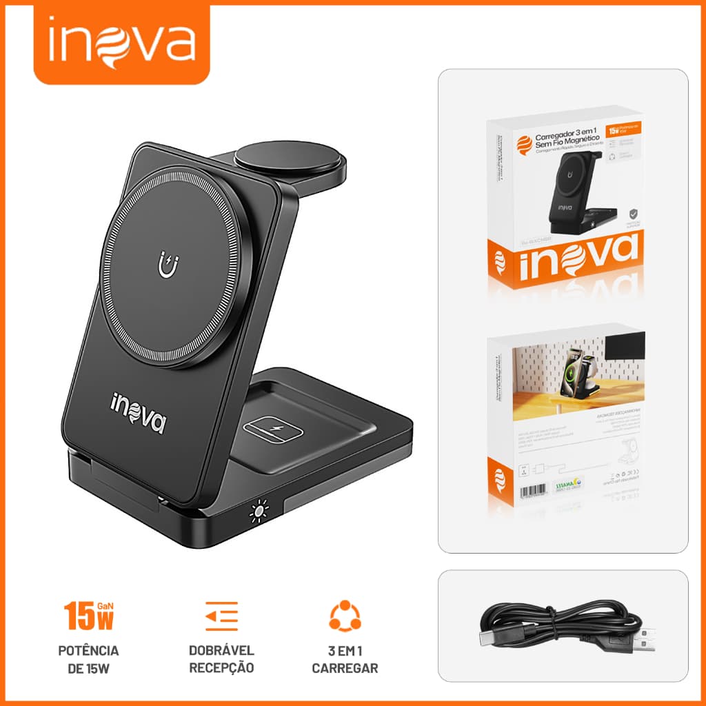 Inova Rápida Magnético Carregador Por Indução Sem Fio  Wireless Carga Rápida 15w Para iOS Android