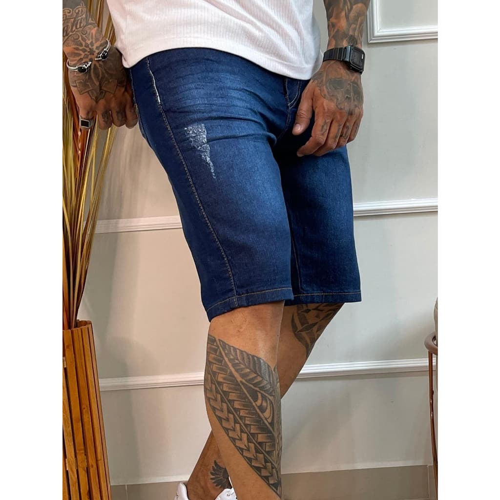Bermuda Jeans  Masculina Com Lycra Cor Azul Escuro