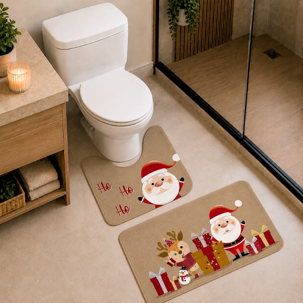 NATAL: KIT COM 2 TAPETES PARA BANHEIRO ANTIDERRAPANTE DECORATIVO NATALINO