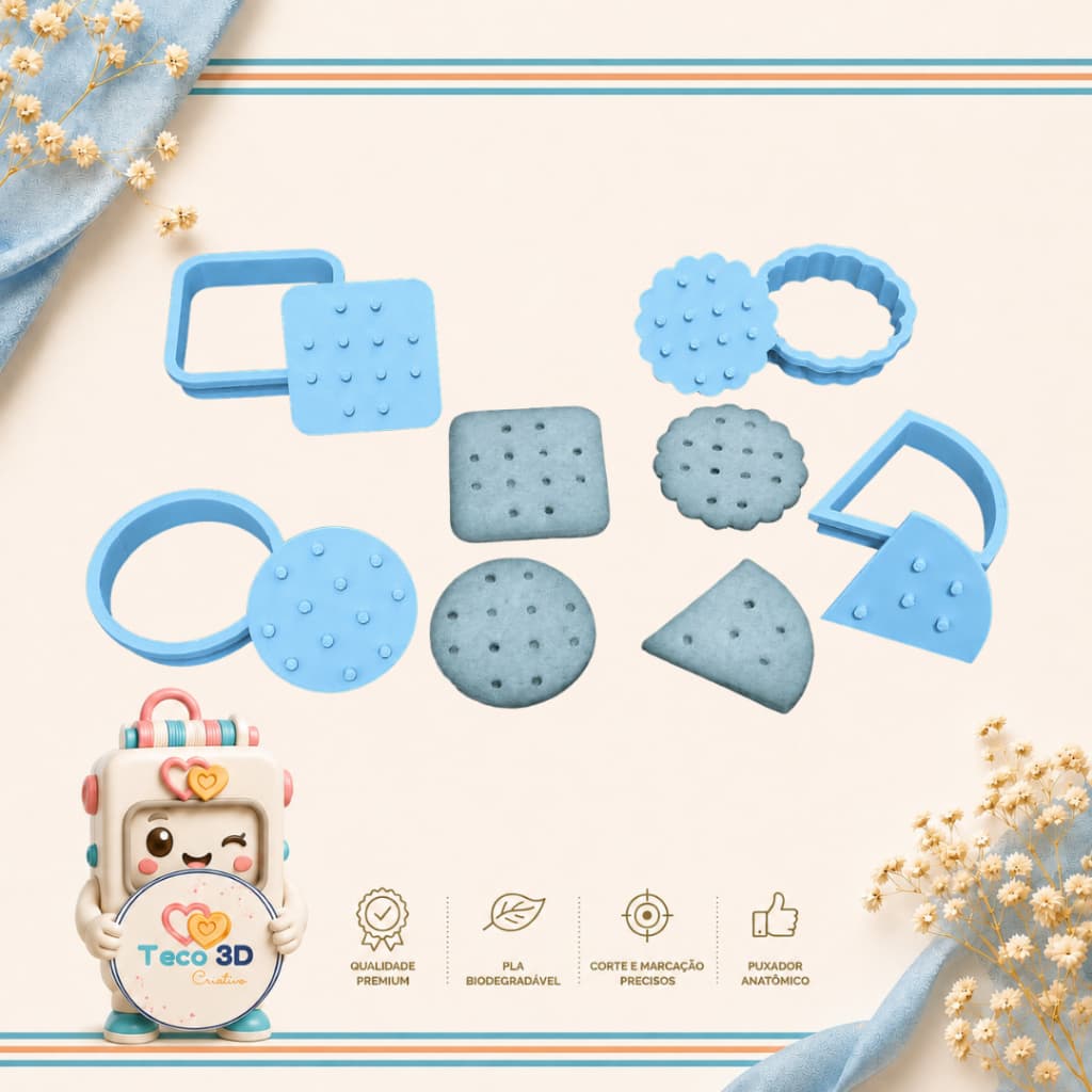 KIT CORTADOR DE BISCOITO SALGADO 4, 5 CM REDONDO PIZZA QUADRADO BABADO SCALLOP CONFEITARIA ARTESANAL MASSA AMANTEIGADA