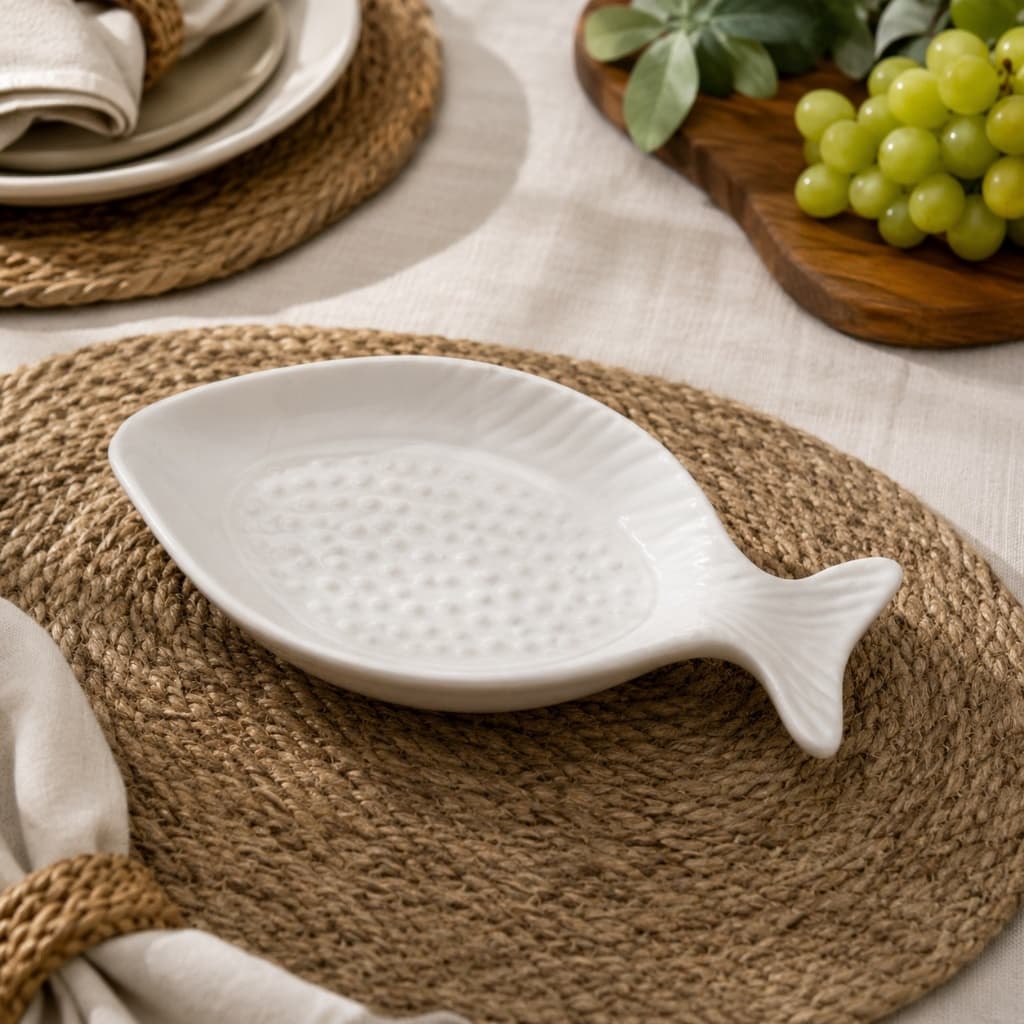 Petisqueira de Cerâmica Peixe Branco Mesa Posta Náutica