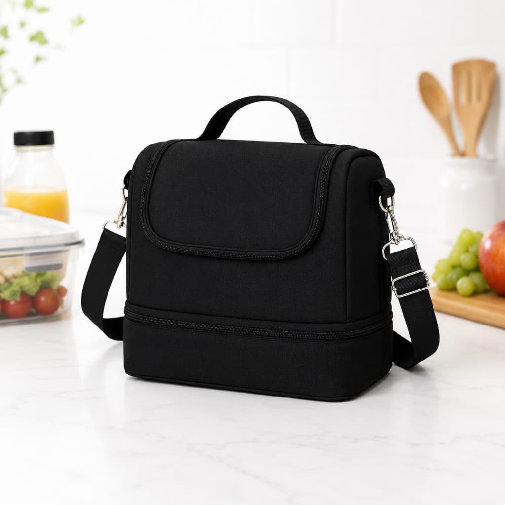 Bolsa Lancheira Térmica 2 Divisórias 6,4L Duplo Compartimento Marmita Almoço Com Alça de Mão