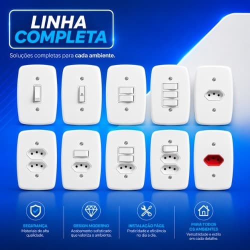 Tomada Interruptor 10A 20A Amperes 110V 220V 4x2 Pluzie Branco Pino Grosso Parede Embutir