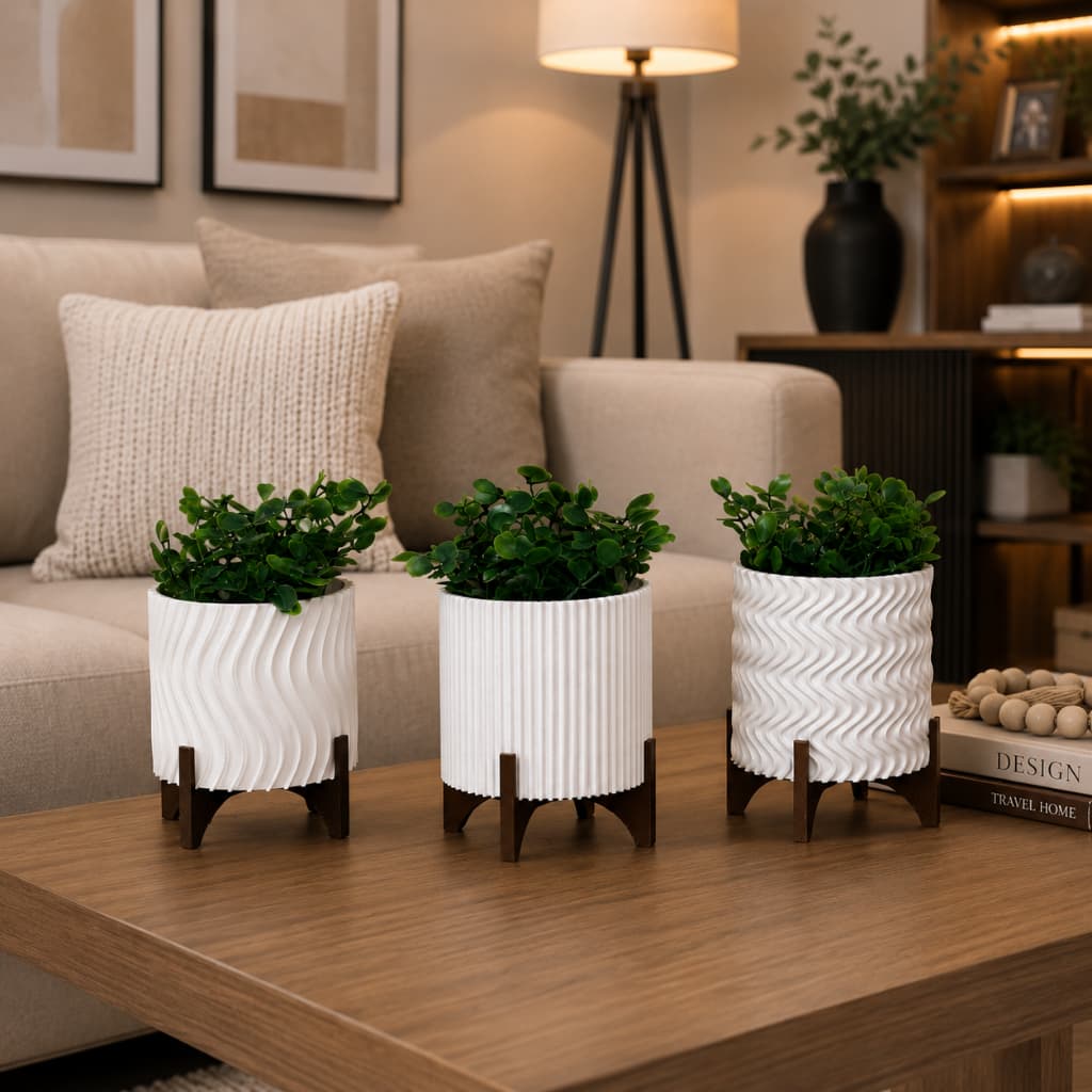 Kit 3 Vasinhos Cachepo Com Pezinhos E Com Plantas Artificiais - Moderno Suculentas Cactos - Horizonte