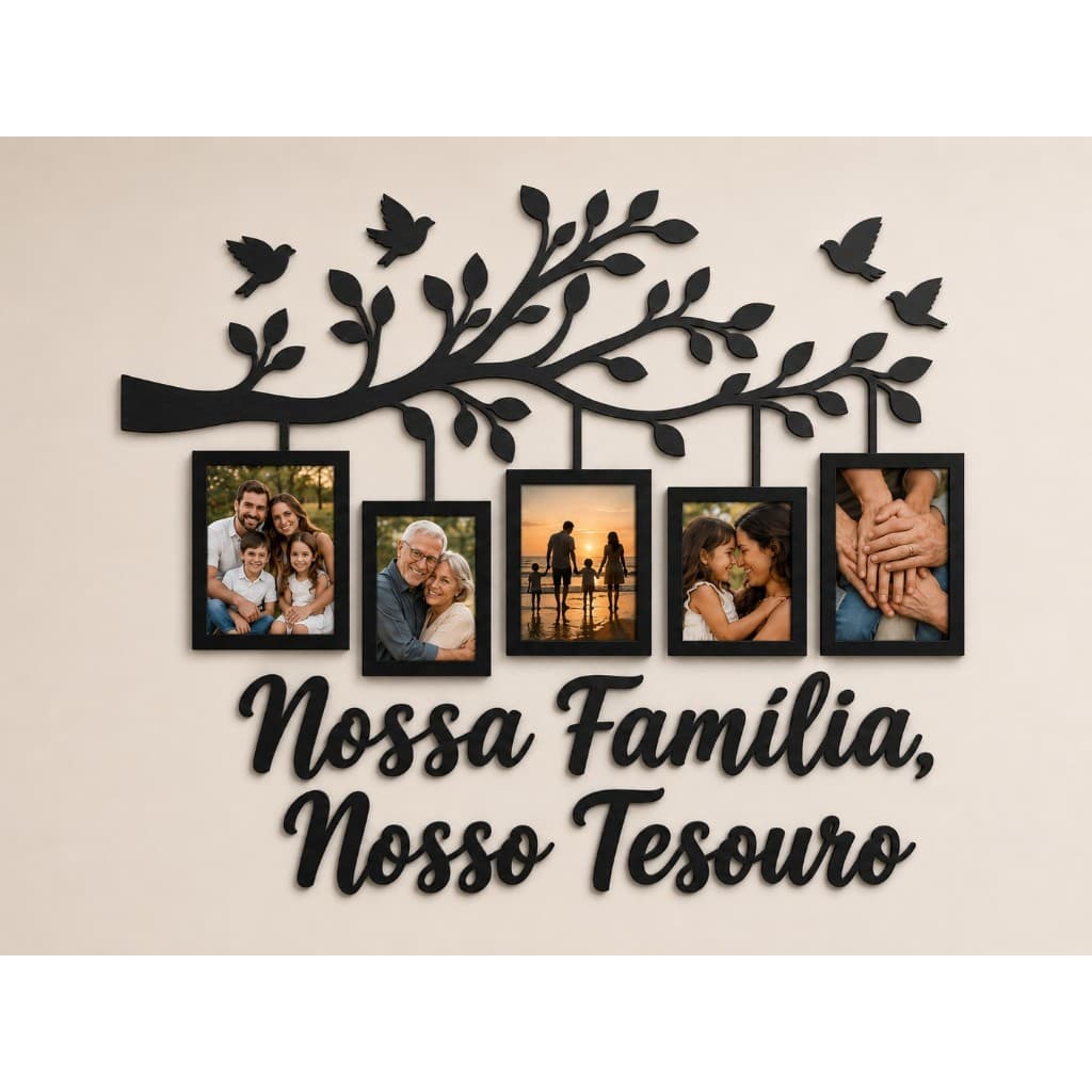 Quadro Decorativo Sala em MDF 10x15– Árvore com Molduras para Fotos de Família