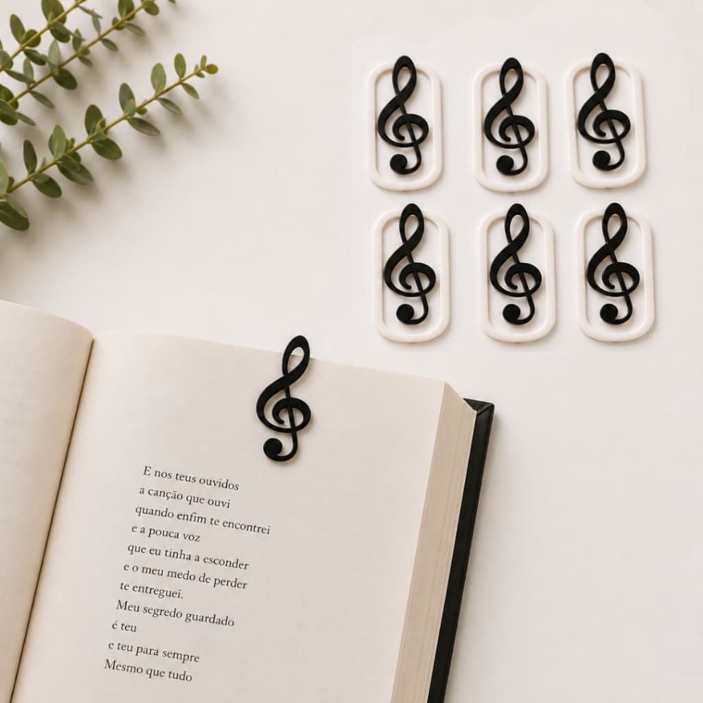 Kit 12 Unidades Marcador de Página Clave de Sol Nota Musical Marcador para Livro Caderno e Partitura