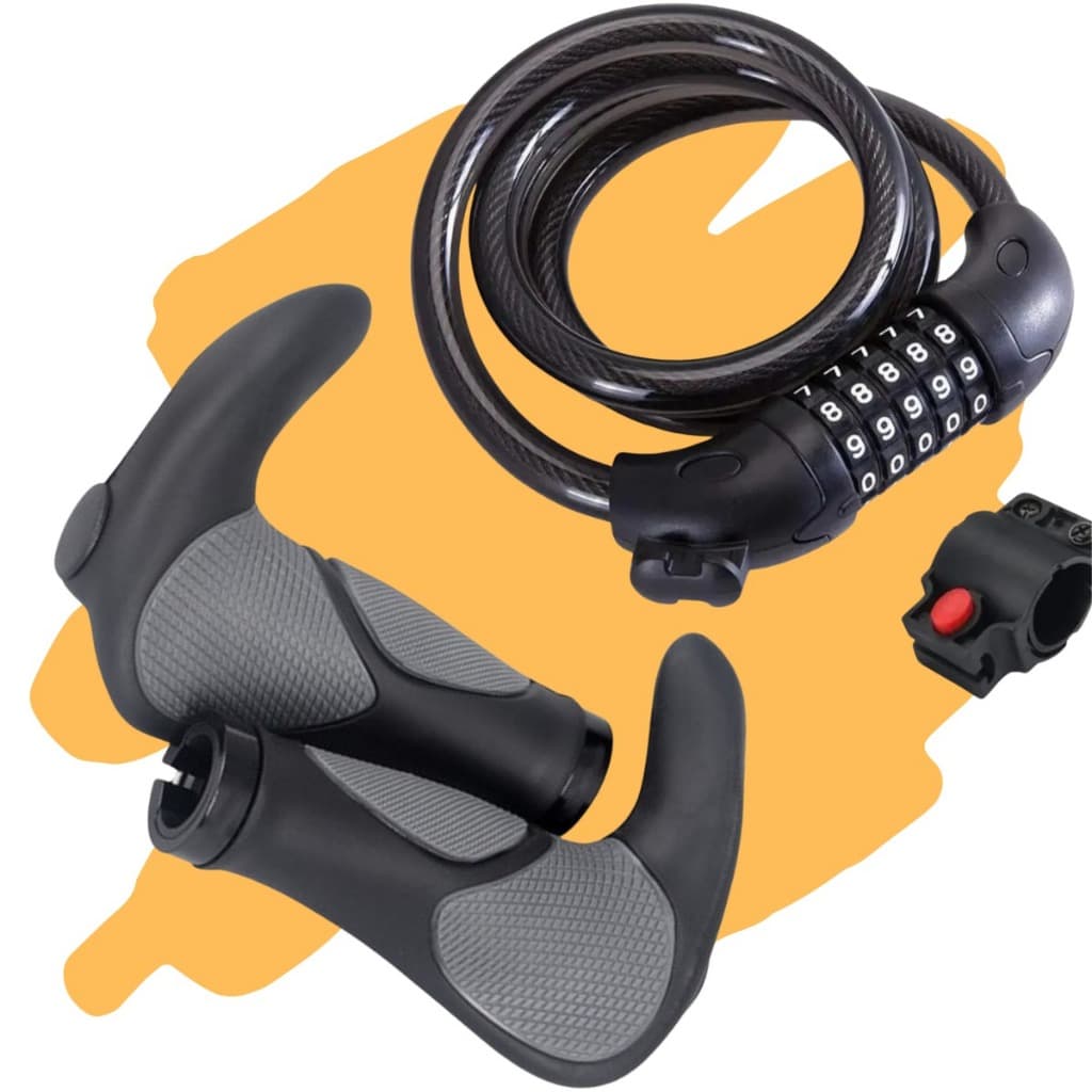 Kit de Bike Completo Cadeado de segurança Com Senha + Par de Manoplas Com Barend
