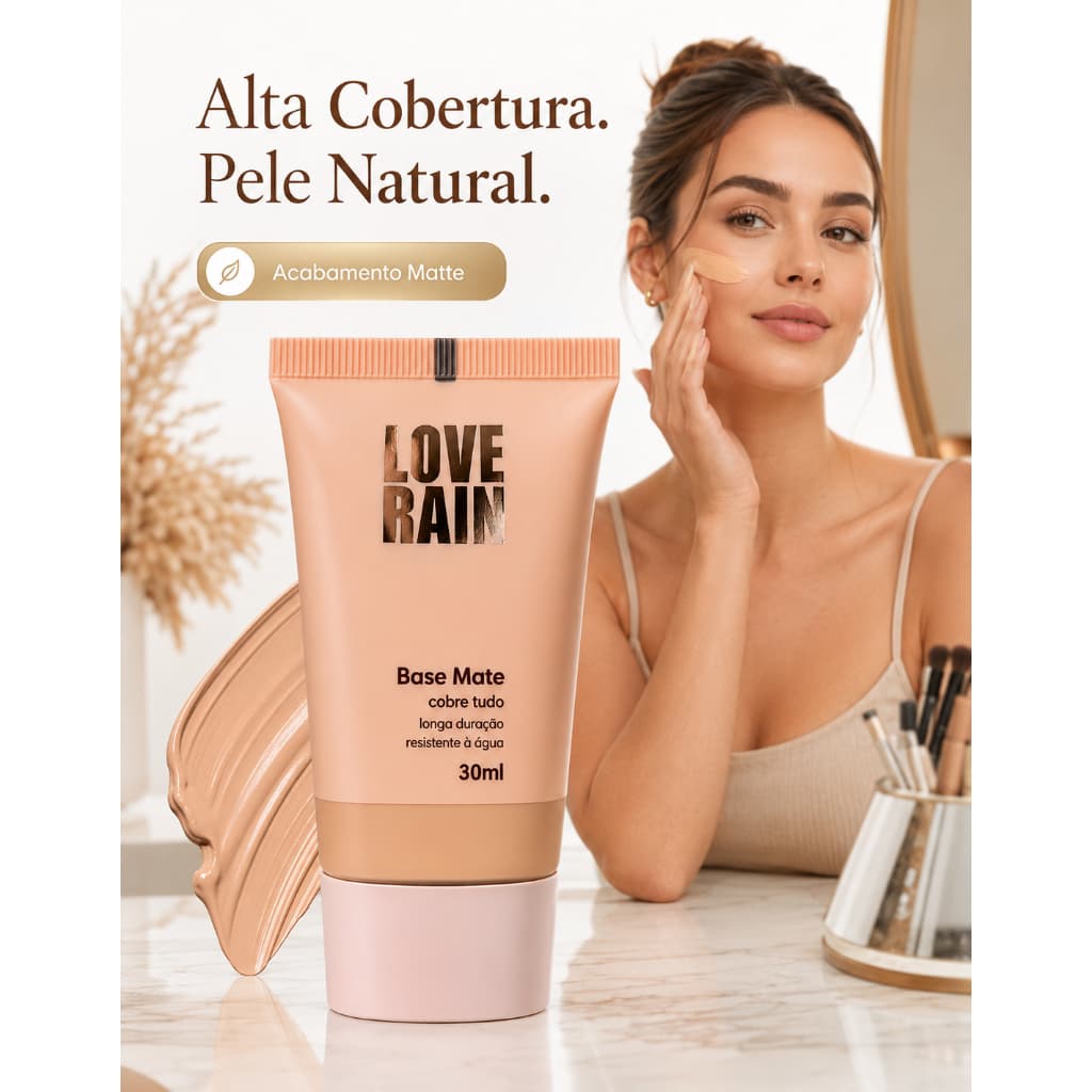 Base Líquida Matte Love Rain Alta Cobertura Longa Duração