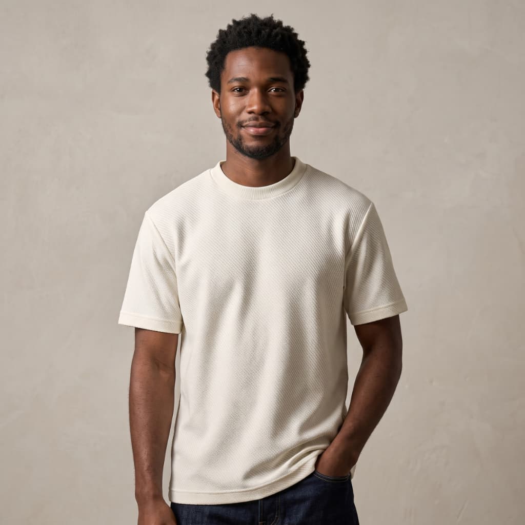 Camisa MasculinaTexturizada Premium Manga Curta Gola Redonda