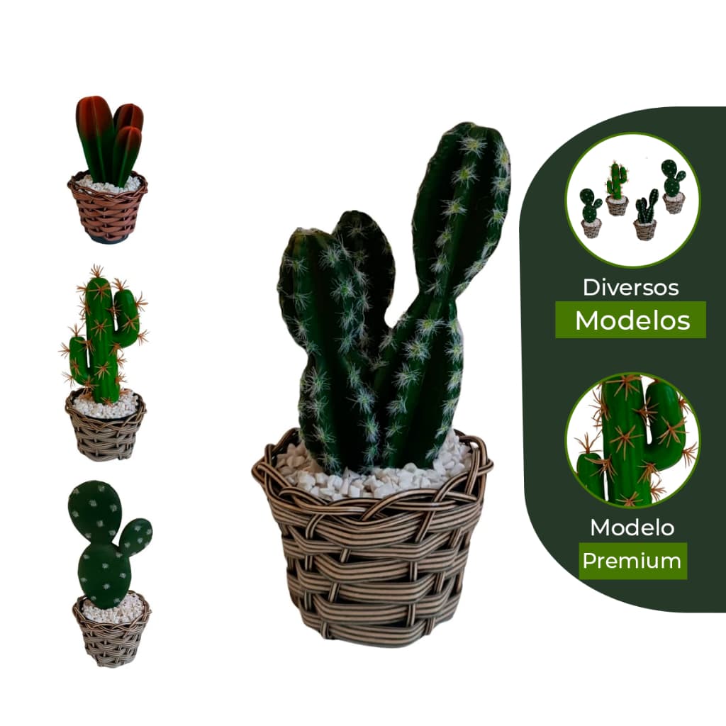 Vaso Trançado Cactos Flores Artificiais Decorativas Planta Artificial Decoração