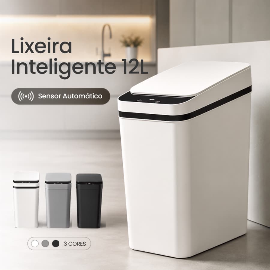 Lixeira Inteligente 12L Tampa Automática Sensor Infravermelho Anti Odor Compacta