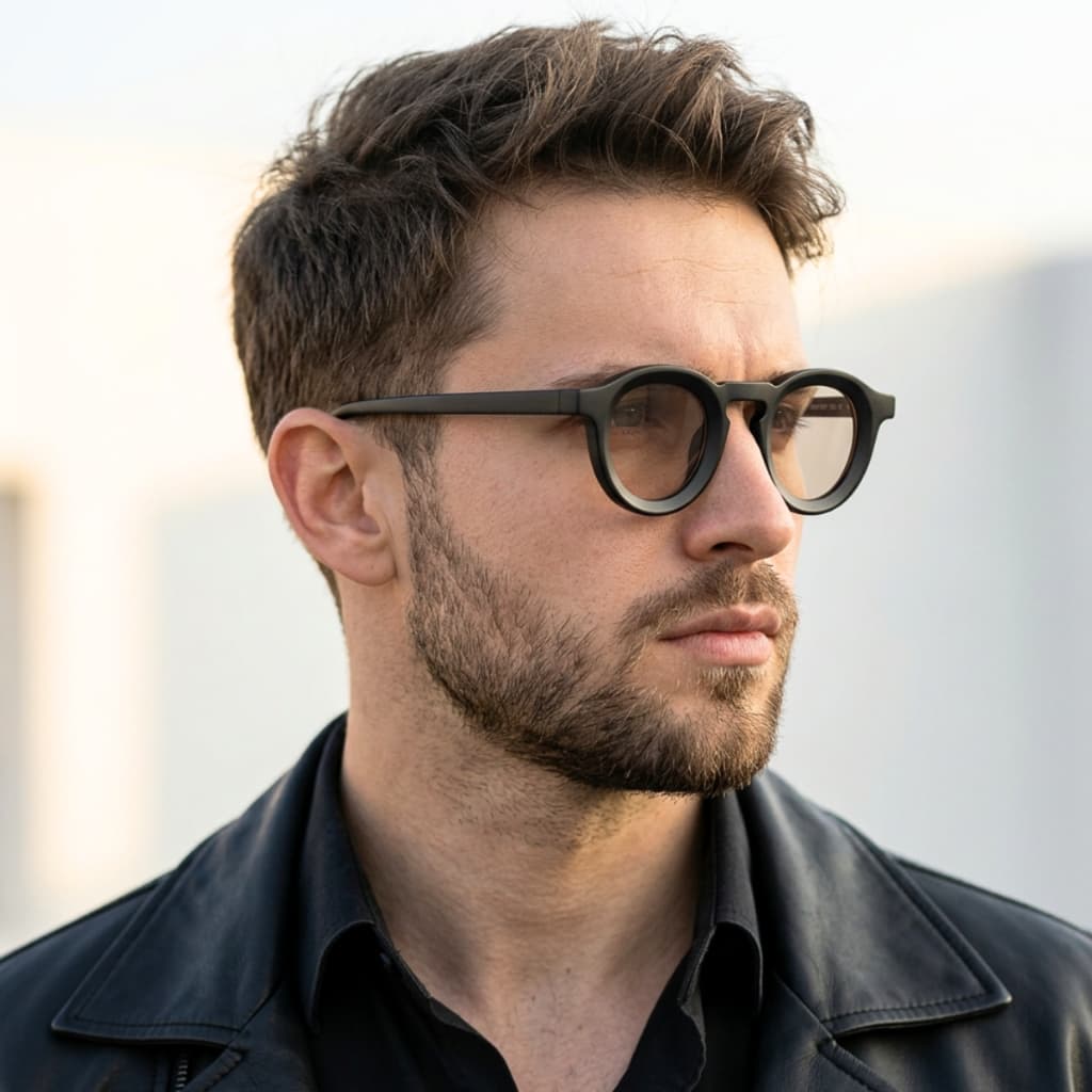 Óculos de Sol Masculino Redondo Retrô Vintage Tendência Casual UV400 Acetato Premium Elegante