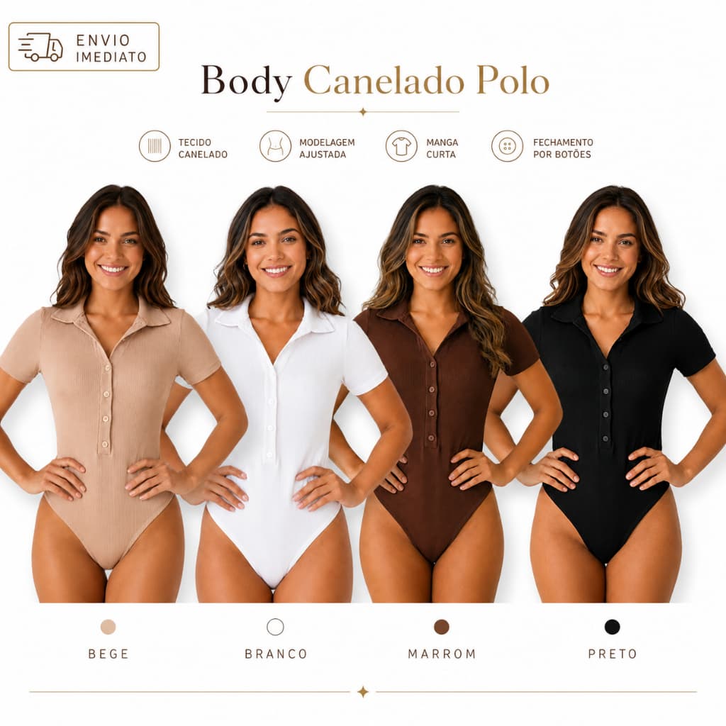Body Canelado Polo Feminino Manga Curta Botoes Varias Cores Moda Feminina Envio Imediato