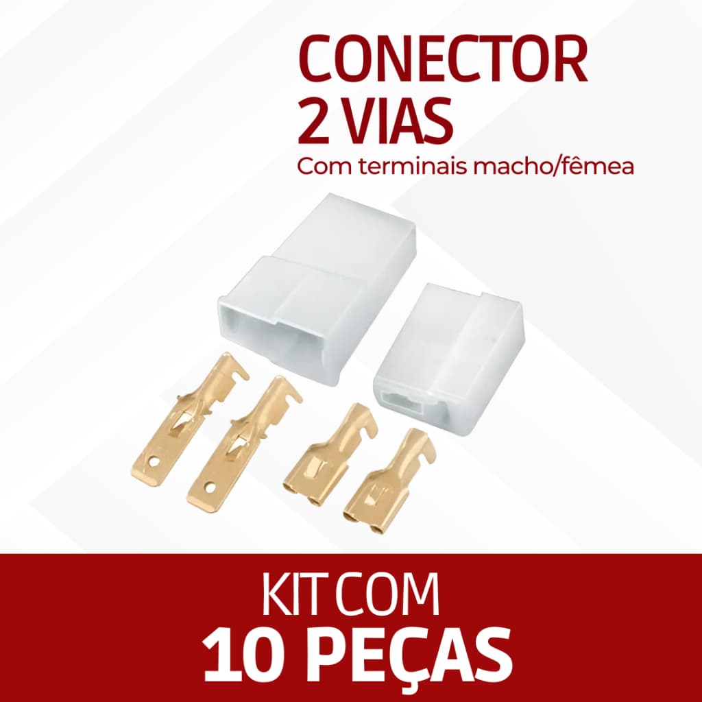 Kit 10 Peças - Conector Branco 2 Vias Macho/femea C/ Terminais