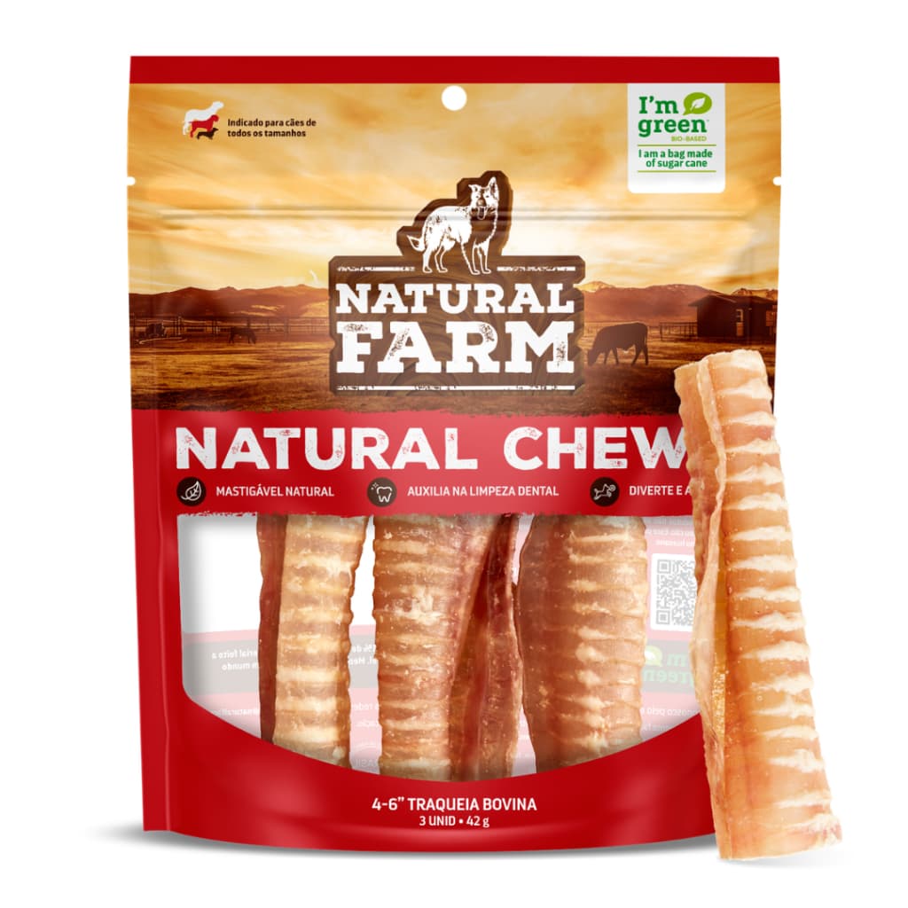 Traqueia Bovina Natural para Cachorro 3un | Petisco Natural Mastigável Limpa Dentes Anti Tártaro