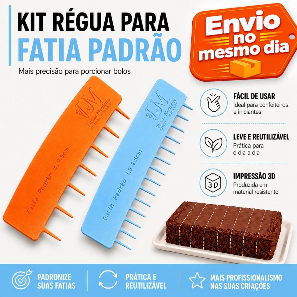 Kit Régua Fatia Padrão | Slice Cake Espátula marcadora de Corte para Bolos e Doces | Corte Perfeito