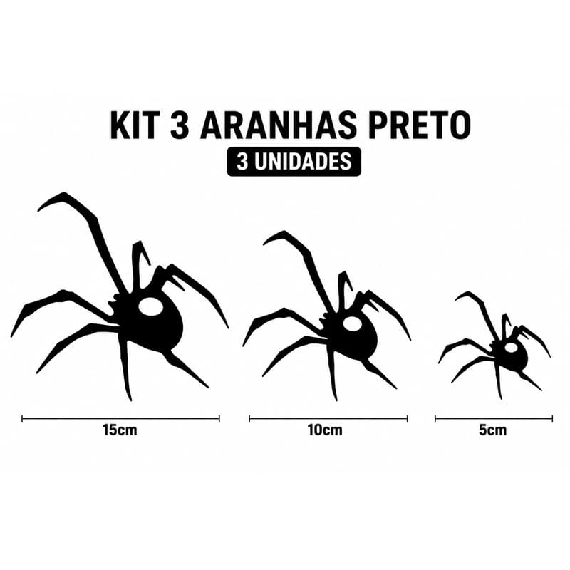 kit 3 Aranhas preta grande média mini para motos tanque capacete decorativos
