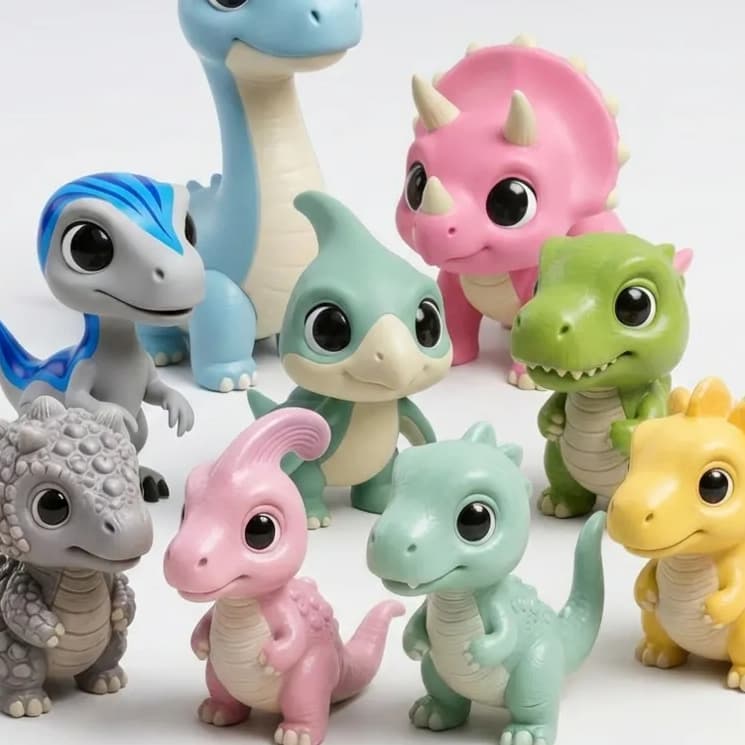 COLEÇÃO DE DINOS ADORÁVEIS  Kit Criativo de Pintura de Dinossauros Bebê Chibi - Pinte e Brinque! (9 Peças)