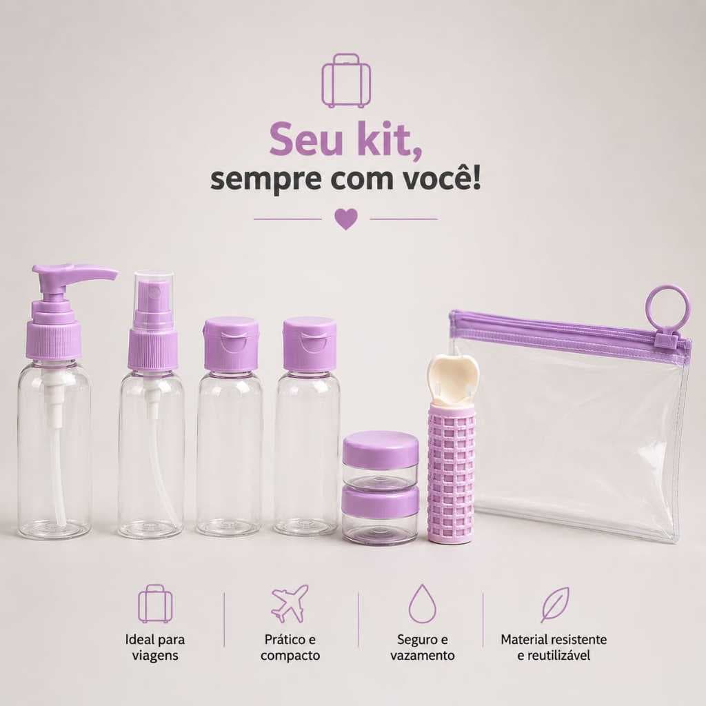 Kit de Viagem 6 Frascos Com Presilha Reutilizáveis Cosméticos Porta Shampoo E Cremes