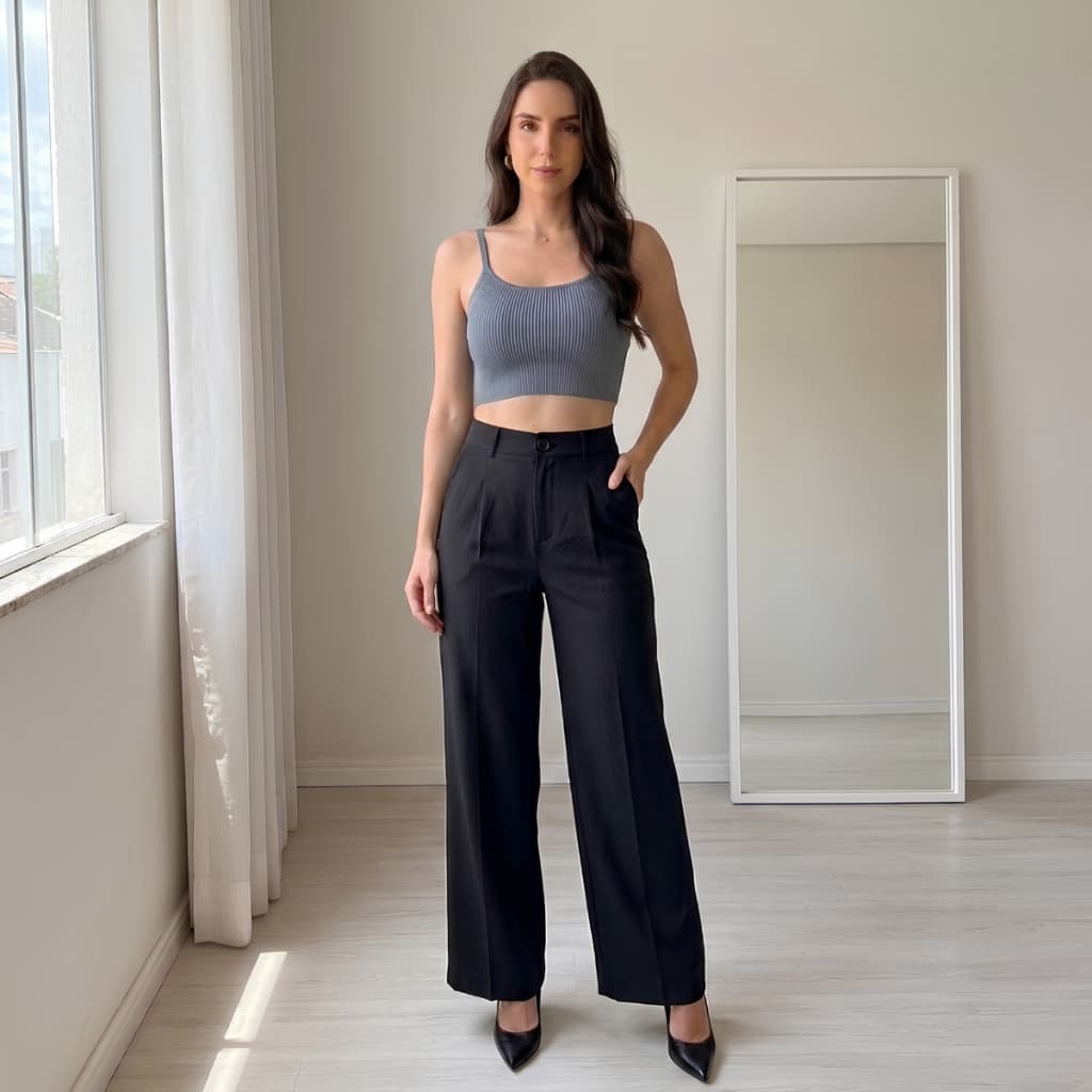 Calça Alfaiataria Feminina Wide Leg Social Cintura Alta