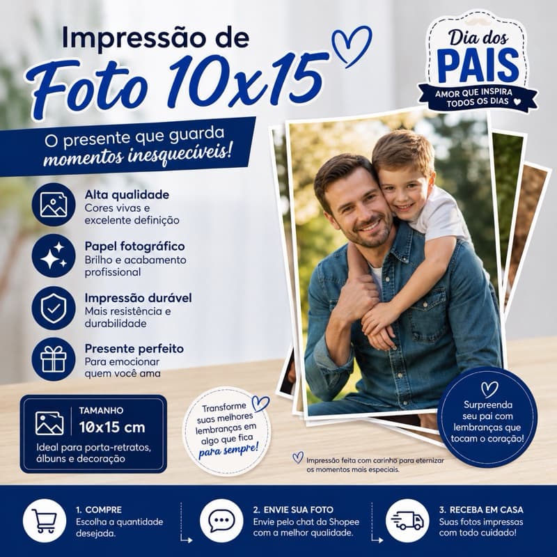 Pacote de Fotos 10x15cm com Impressão Brilhante em Papel de Alta Qualidade
