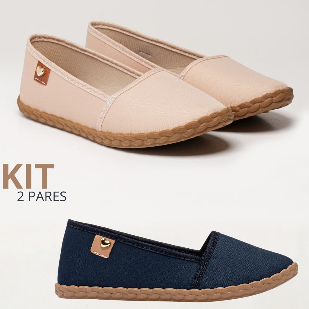 Combo 1 e 2 Pares Sapatilha Feminina Antiderrapante Preta Flexível