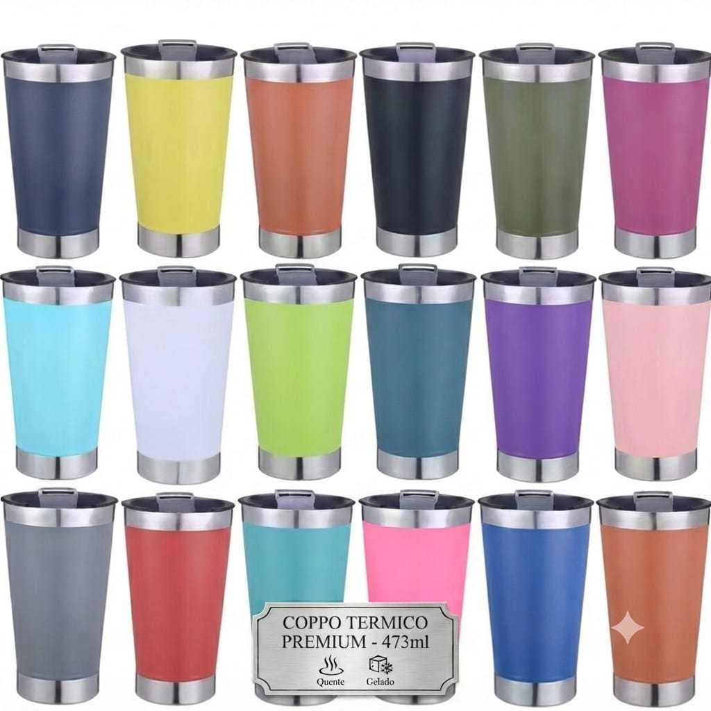 Copo Térmico 473ml  Aço Inox Com Parede Dupla Com Tampa Abridor Quente, Gelado.