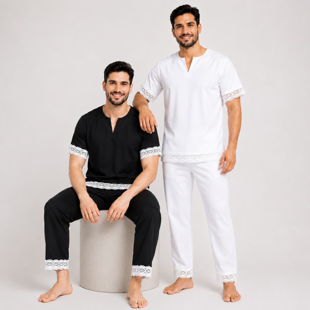 Conjunto Masculino Umbanda Candomblé Bordado Inglês Luxo Branco P Ao EGG