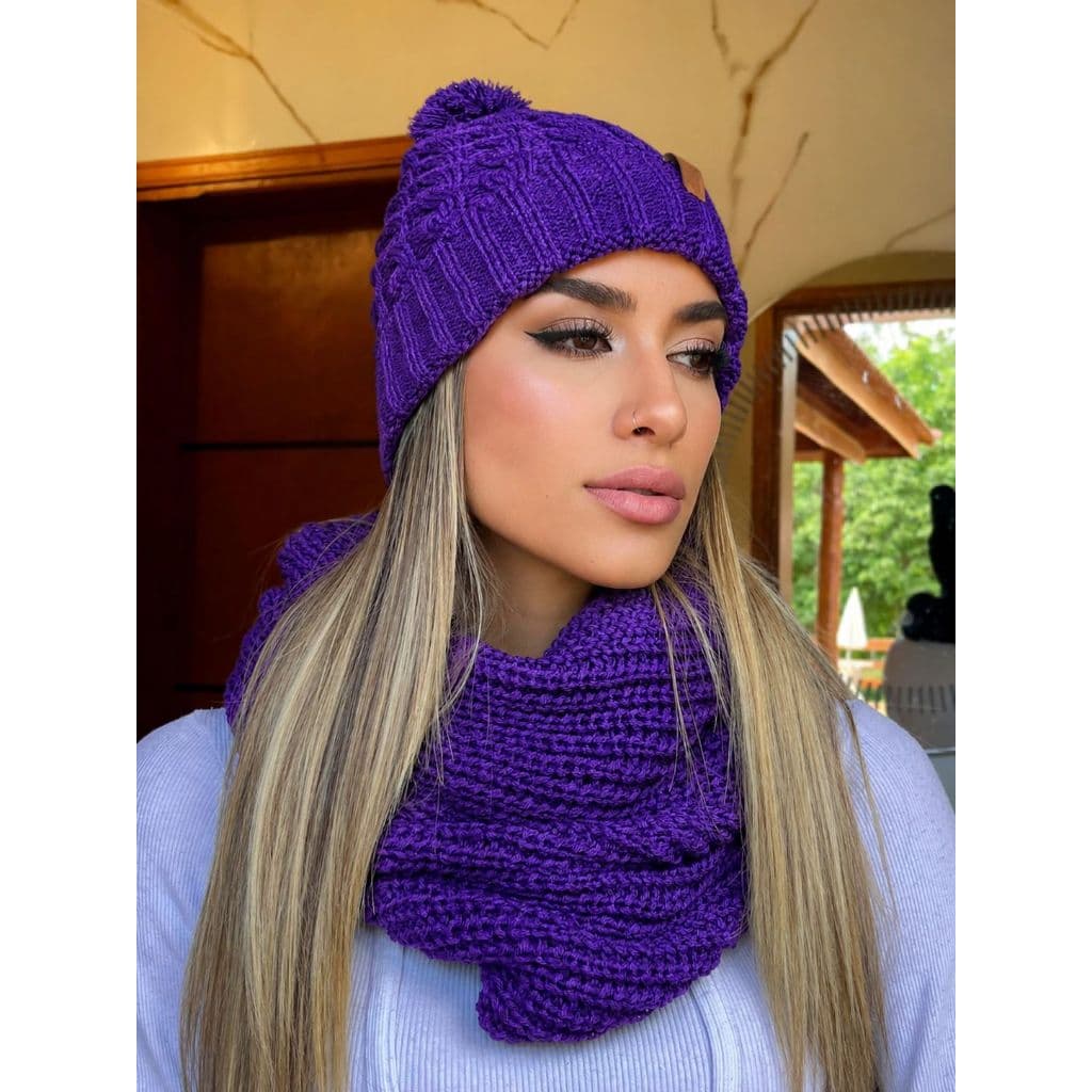 Kit Gorro e Touca Feminina com Pompom + Gola em Tricô | Inverno Quente e Elegante