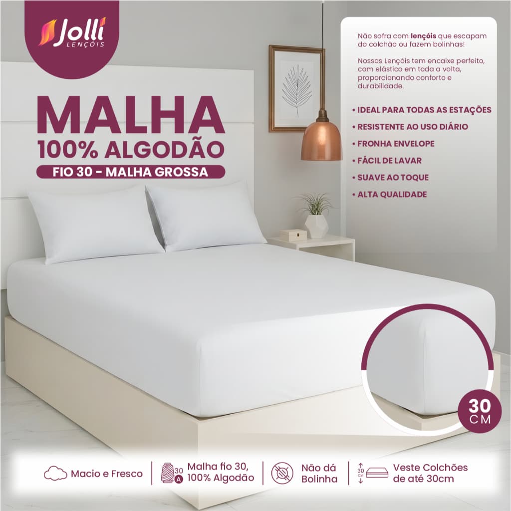Jogo de Lençol Malha 100% Algodão - Com Fronhas Casal/Queen/King/Super King/Solteiro/Solteirão