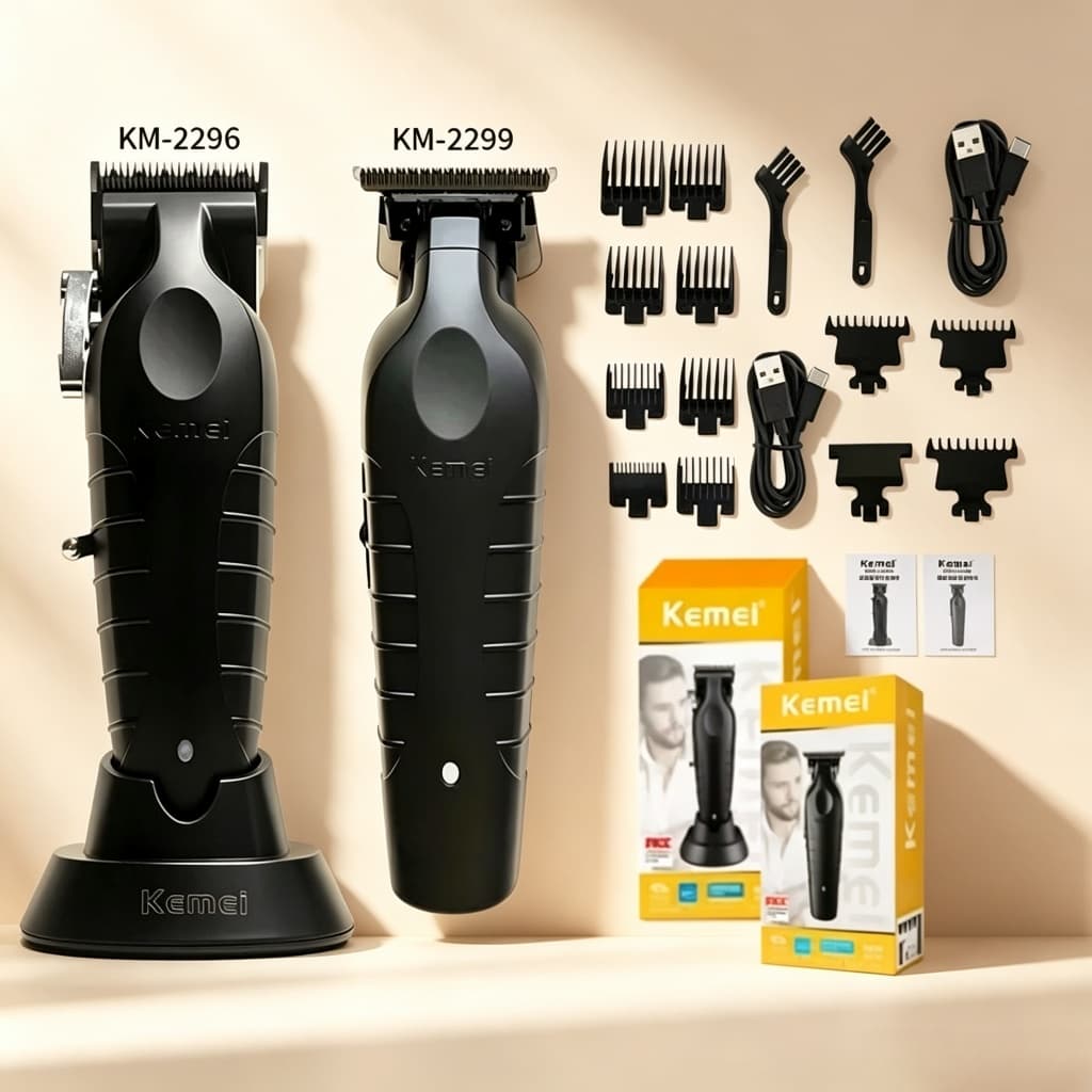 Kit 02 Máquinas Profissional Kemei Original 2296 de Corte + Kemei 2299 de Acabamento Cor Preto