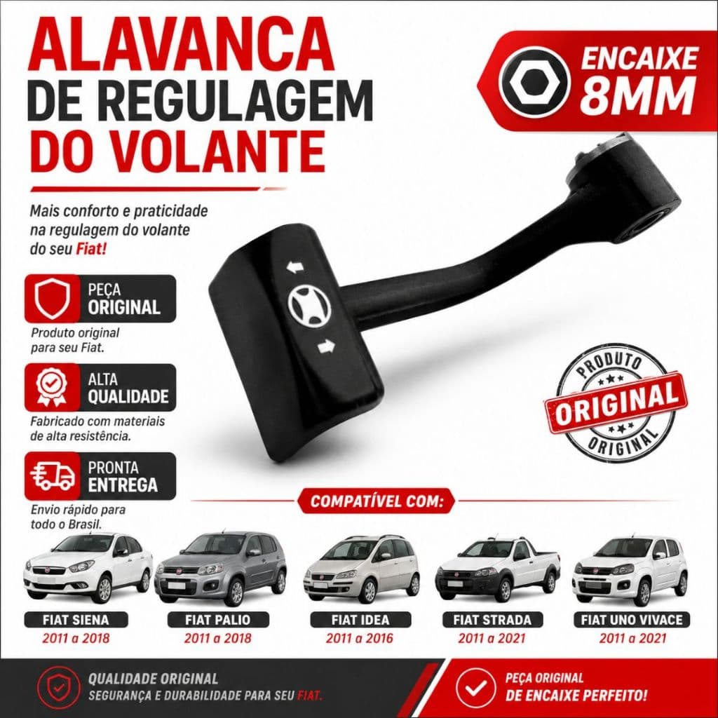 Alavanca Regulagem Volante 8mm Original Fiat Uno Vivace Palio Strada Siena Idea Peça Legitima