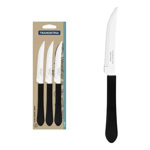 CONJUNTO DE FACAS PARA CHURRASCO TRAMONTINA LEME 3 PEÇAS INOX PRETO