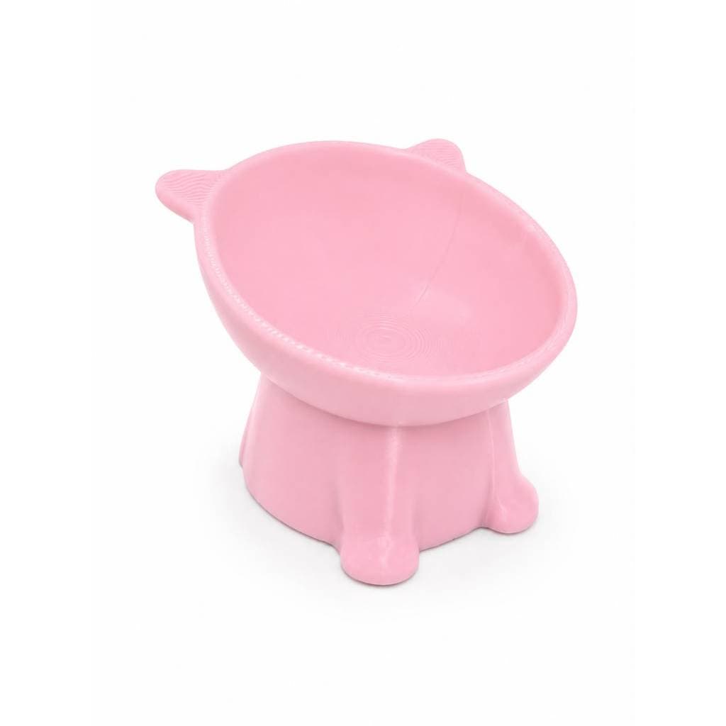 Tigela Elevada para Pets Rosa – Comedouro/Bebedouro em Formato de Gatinho