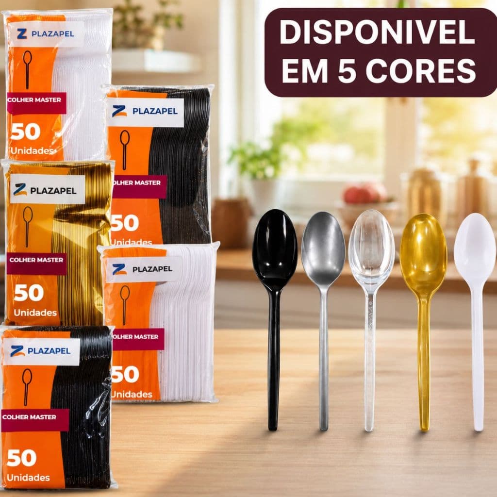 Kit 100 Colheres Descartaveis Sopa Refeição Master Resistente Plastico Jantar Preto Branco Cristal Descartavel Colher