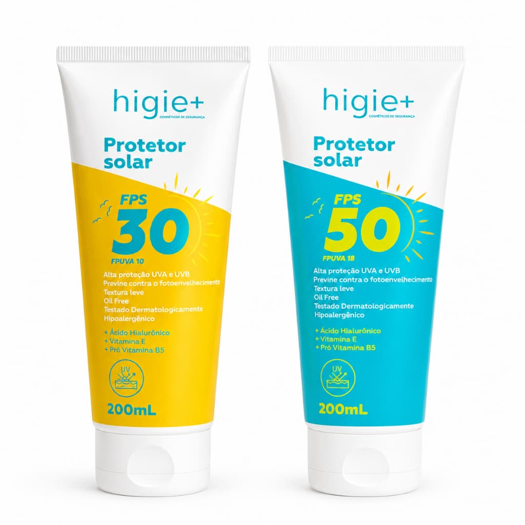 Protetor Solar FPS 30 OU FPS 50 200ml - Toque Seco Proteção Diária Pele Leve – Higie+