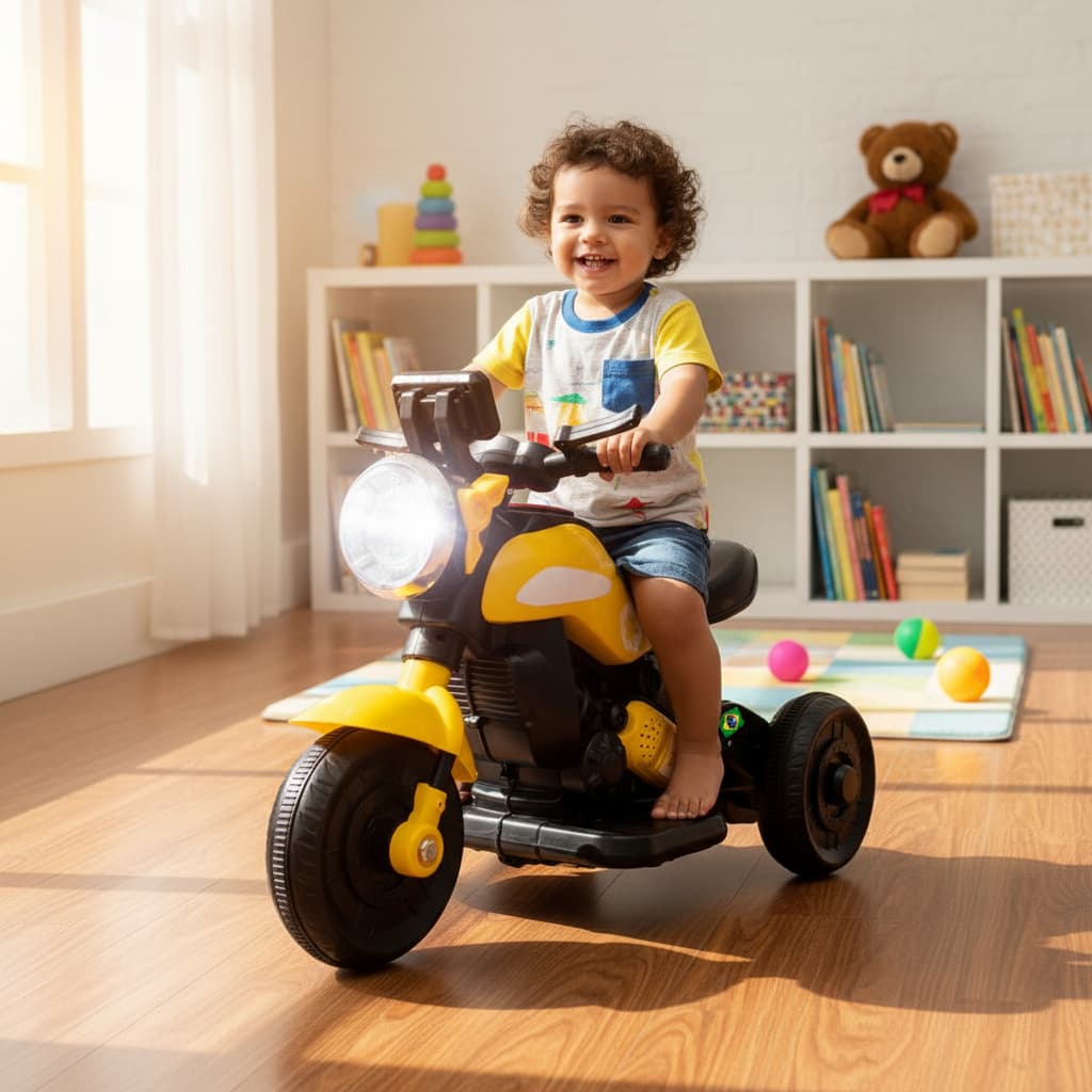Mini Moto Triciclo Elétrica Infantil   Recarregável  Bateria   Luz Som Amarela Rosa Branca