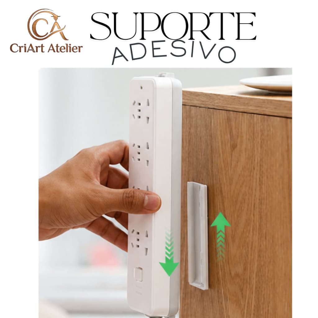 Kit 2 Suporte de Tomadas Extensão Eletrica Organizador de Cabos Roteador Fita Adesiva Sem Furos