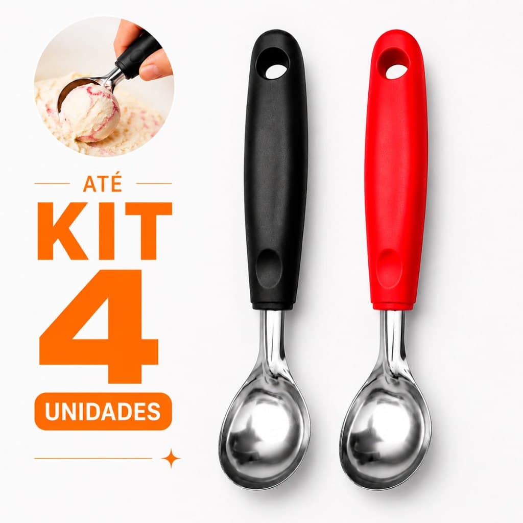Kit Colher Pegador de Sorvete Açai Profissional Concha Em Aço Inox Reforçada