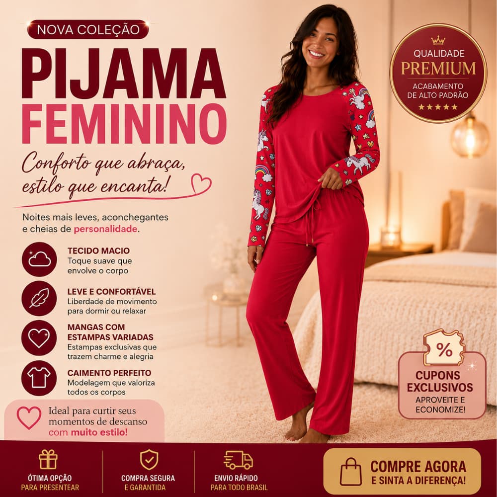 Kit 2 Pijamas Feminino  Manga Longa Calça Comprida Inverno / Conjunto Roupa de Dormir Macio Confortável