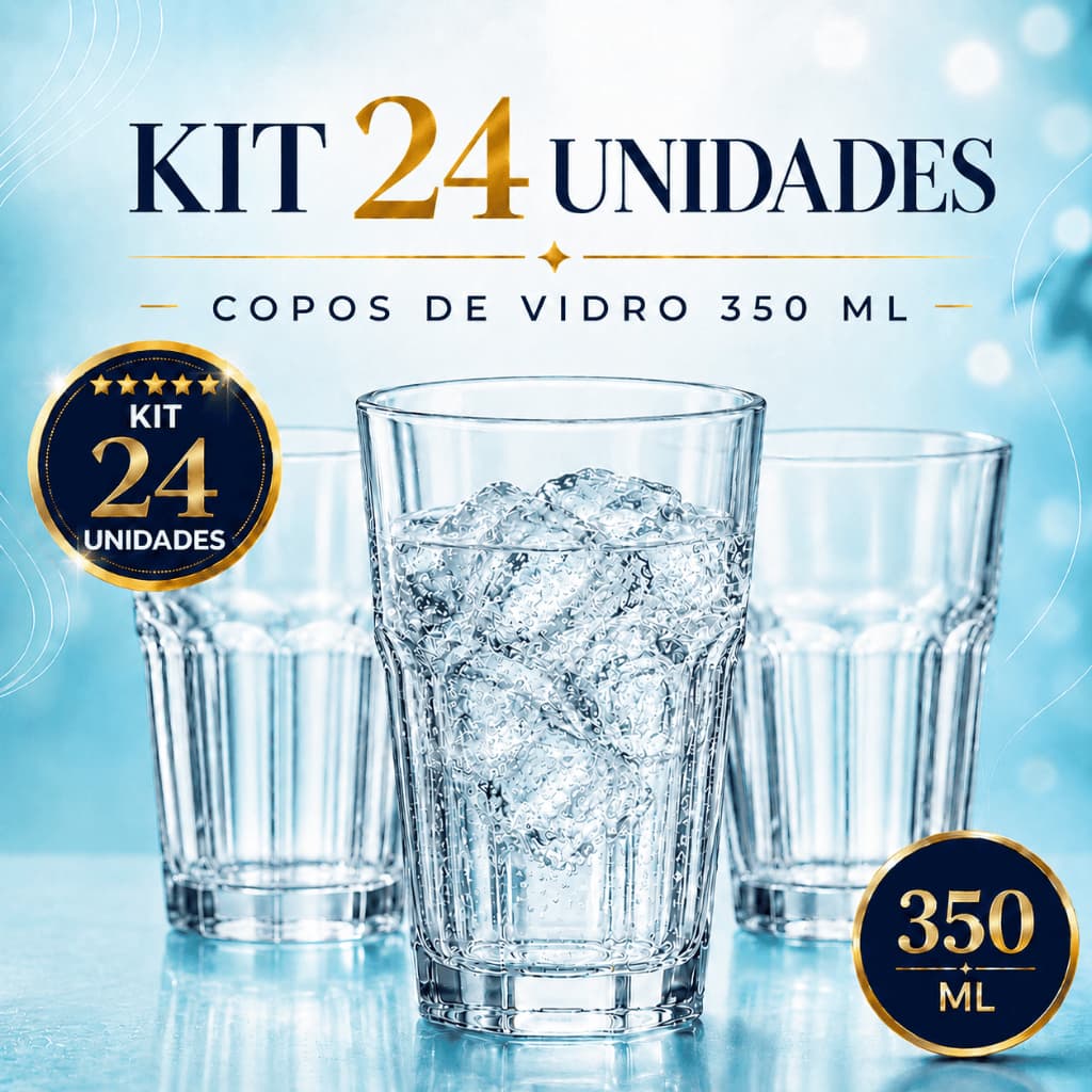Jogo Copos De Vidro 350ml Reforçado Kit 24 Unidades.