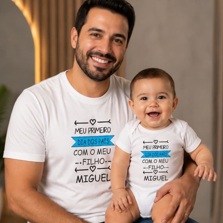 Kit Papai E Filho Meu Primeiro Dia Dos Pais Camiseta E Body Personalizado com Nome