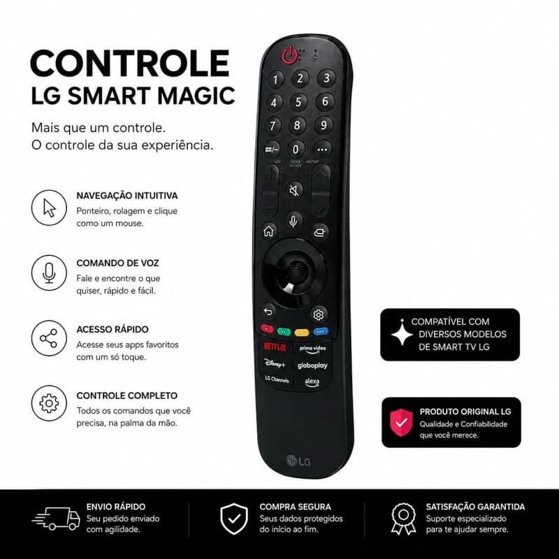 Controle Compatível com Smart Magic Mr22gn TV LG 50nano75 Akb76040003 S/ e Mouse Sem Comando de Voz 9166 - Substituto