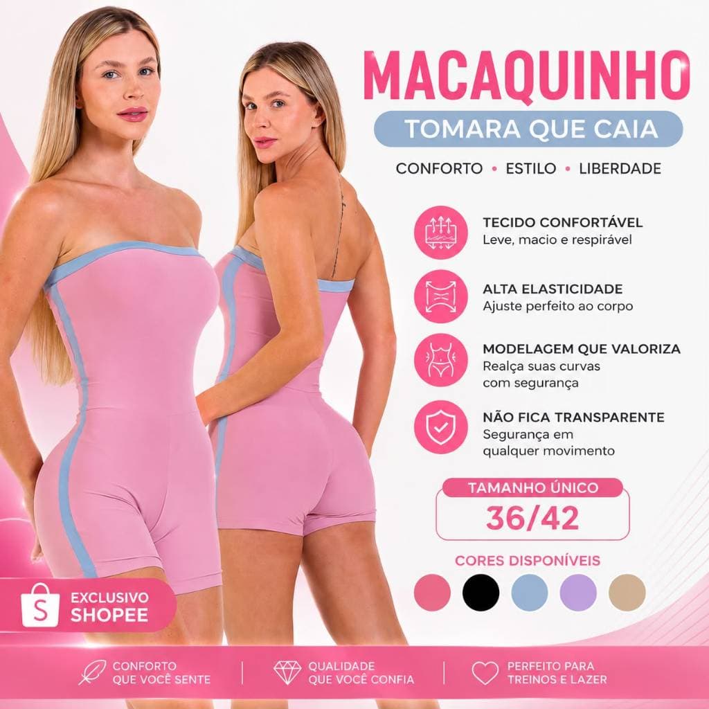 Macaquinho Fitness Feminino Tomara que Caia Modelo Gringo Zero Transparência Confortável