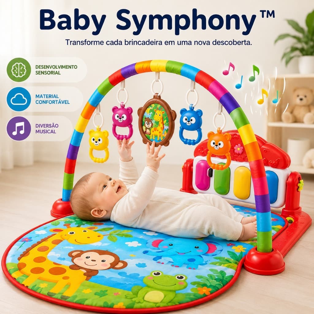 Tapete Musical Interativo para Bebê com Piano Sensorial Arco de Brinquedos Educativo Estímulo Infantil