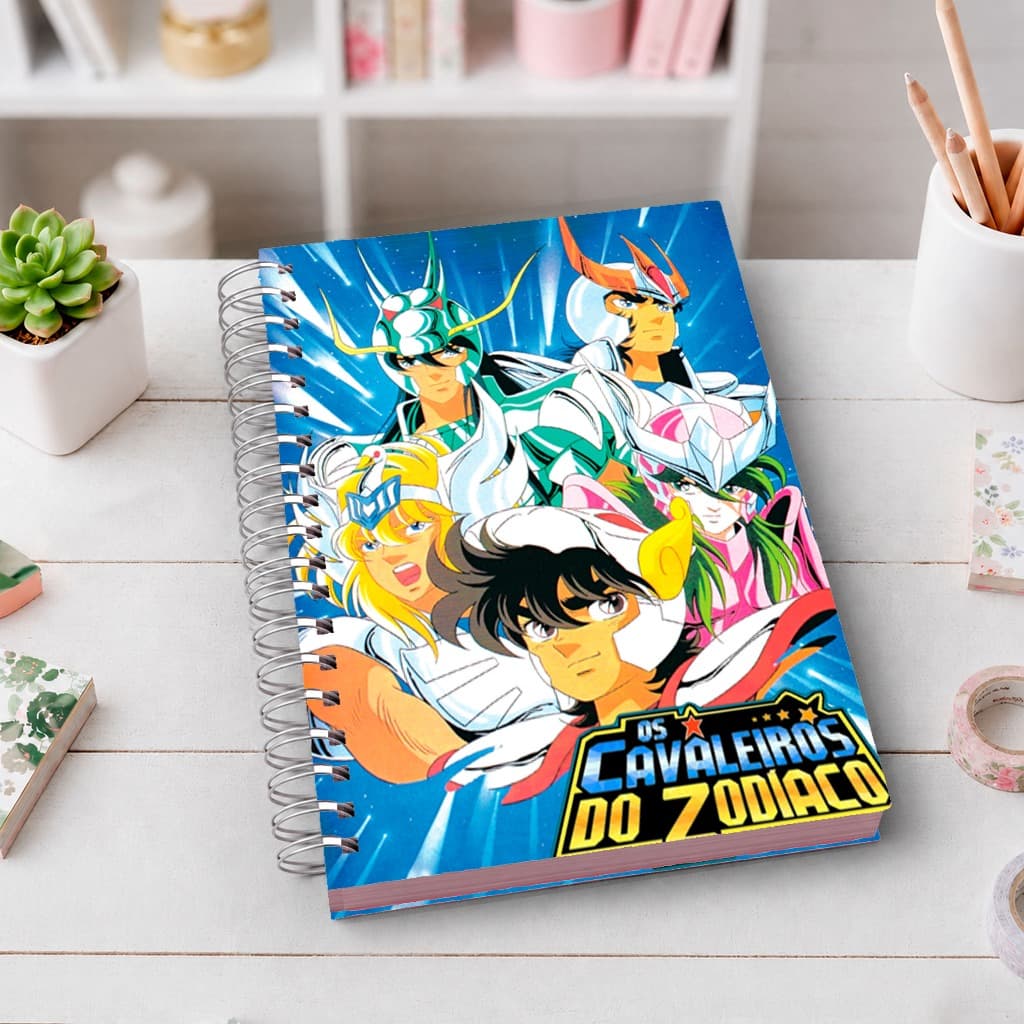 Caderno A5 Cavaleiros do Zodiaco | Capa Dura Premium | Wire-O | 80 Folhas | Ideal para Estudos