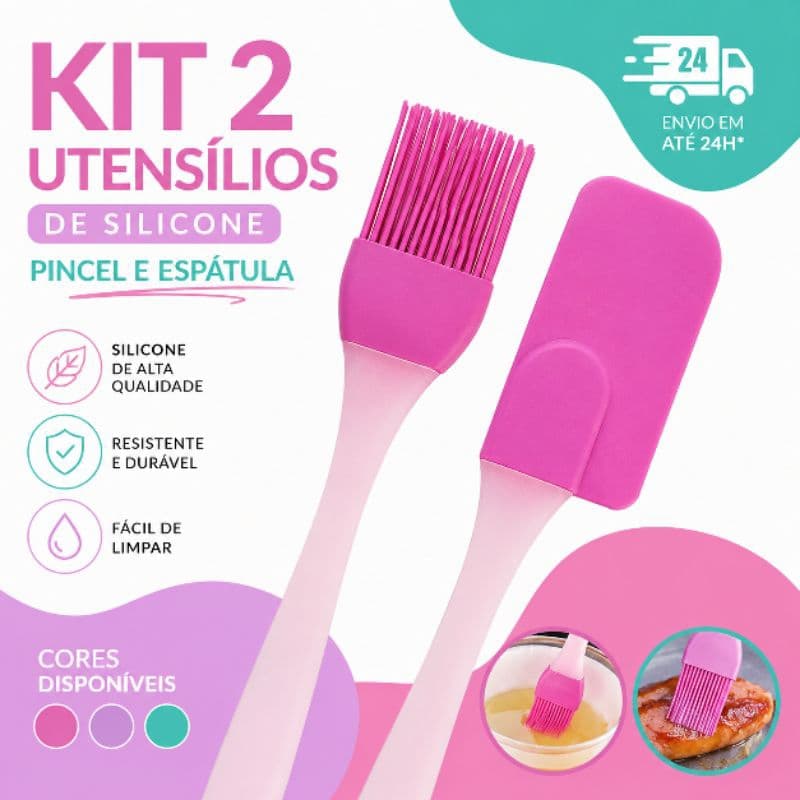 Kit Espátula e Pincel de Silicone Culinário Resistente ao Calor para Cozinha Confeitaria
